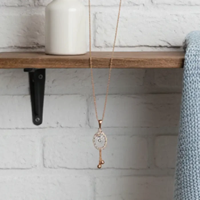 Rose Gold Oval Halo Pendant Necklace with Floating Solitaire - Image 8