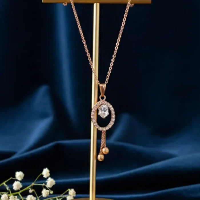 Rose Gold Oval Halo Pendant Necklace with Floating Solitaire - Image 5