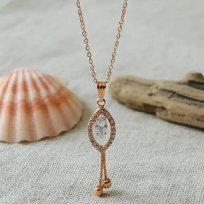 Rose Gold Marquise Pendant with Shimmering Drop Accents – 2026 Minimalist Luxury - Image 8