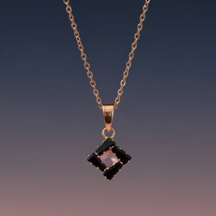 Modern Square Halo Necklace with Black Tapered Stones – 2026 Daily Wear Luxury - Image 11