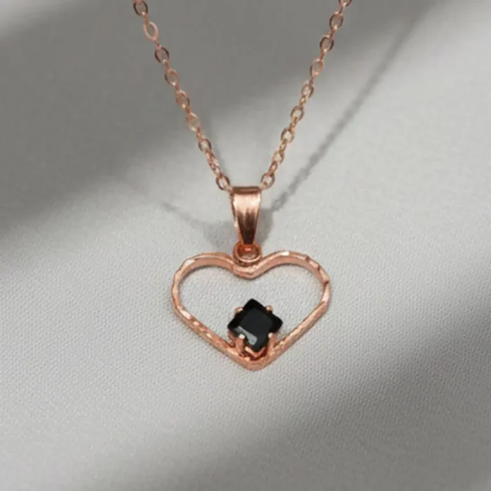 Romantic Rose Gold Black Stone Heart Necklace for Women | Handcrafted Jewelry - Image 2
