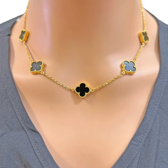 Minimalist Black Onyx Four Leaf Clover Necklace – Solid Gold Lucky Motif Jewelry - Image 15