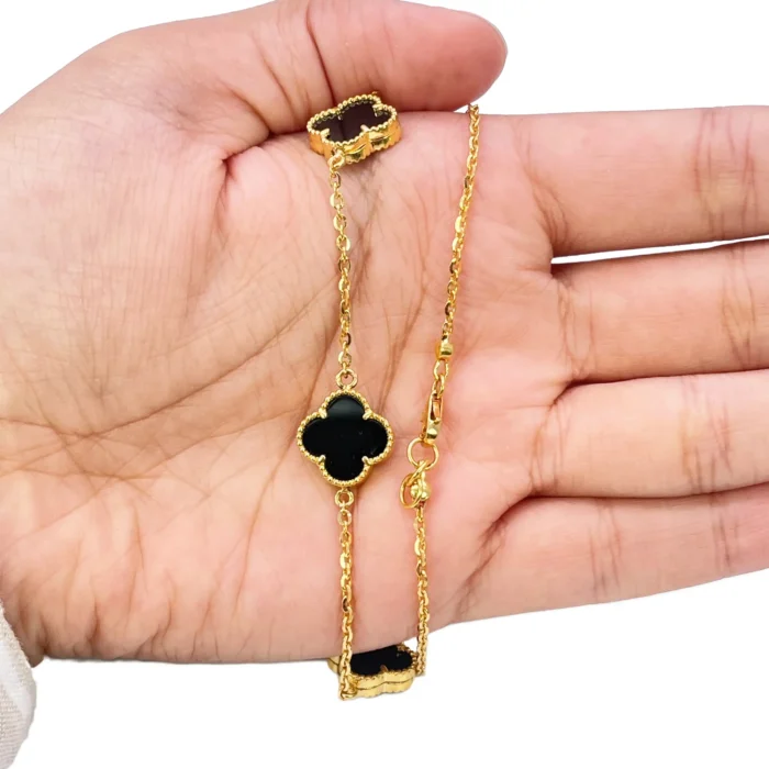 Minimalist Black Onyx Four Leaf Clover Necklace – Solid Gold Lucky Motif Jewelry - Image 13
