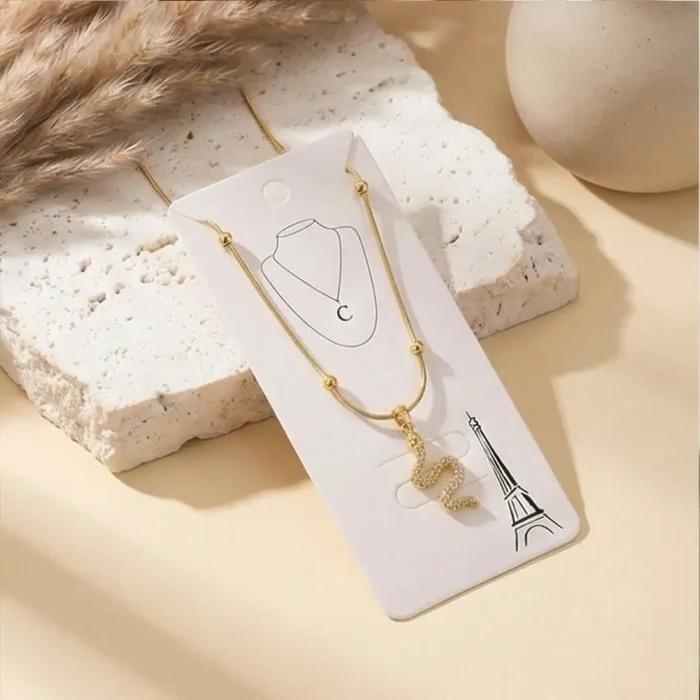 Shimmering Diamond Snake Pendant – 14K Gold Gold Bead Station Chain Necklace - Image 12