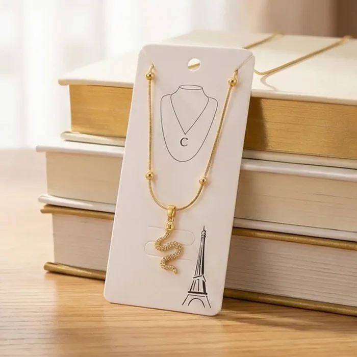 Shimmering Diamond Snake Pendant – 14K Gold Gold Bead Station Chain Necklace - Image 11