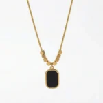 Minimalist Black Onyx Tablet Pendant – 14K Gold Bead Station Snake Chain Necklace