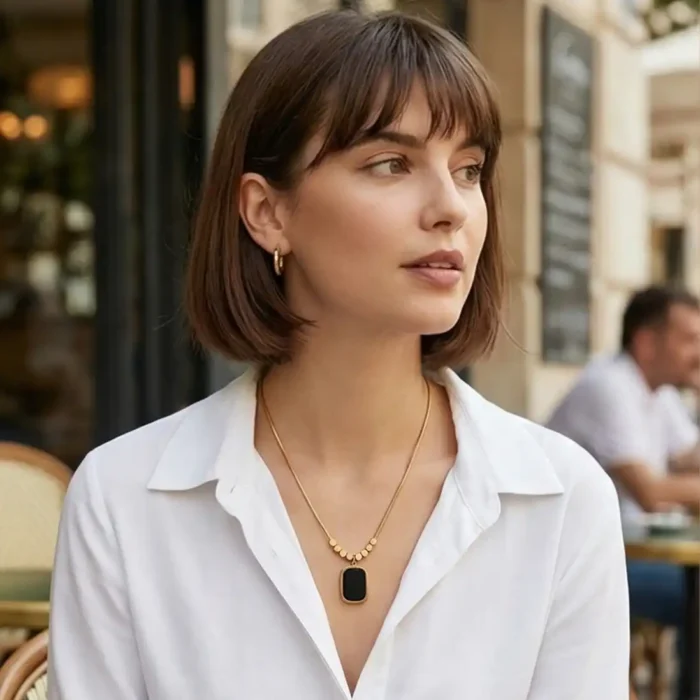 Minimalist Black Onyx Tablet Pendant – 14K Gold Bead Station Snake Chain Necklace - Image 10