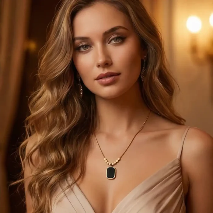 Minimalist Black Onyx Tablet Pendant – 14K Gold Bead Station Snake Chain Necklace - Image 9