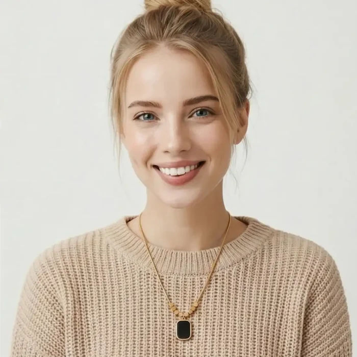 Minimalist Black Onyx Tablet Pendant – 14K Gold Bead Station Snake Chain Necklace - Image 8