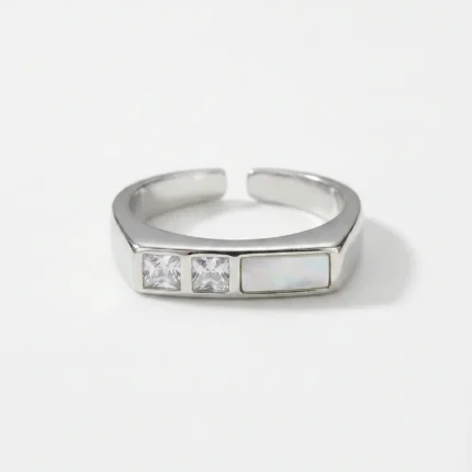 Mother of Pearl & CZ Geometric Adjustable Ring