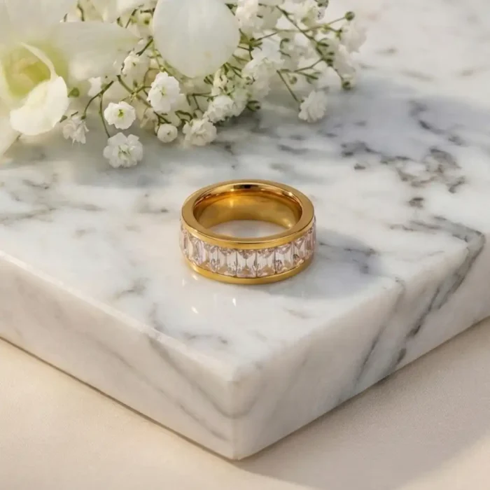 Baguette Cut Gold-Plated Steel Eternity Ring - Image 3