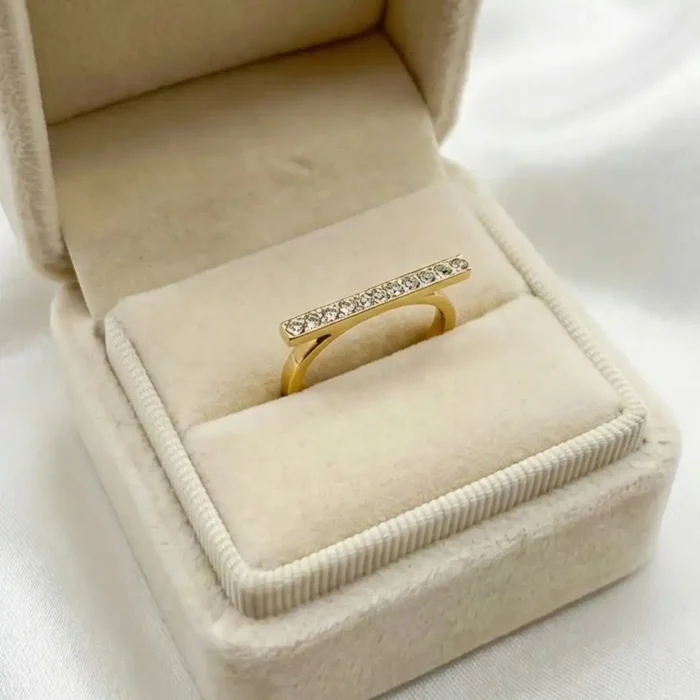 Modern Crystal Gold-Plated Steel Bar Ring - Image 8