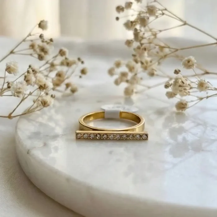 Modern Crystal Gold-Plated Steel Bar Ring - Image 7