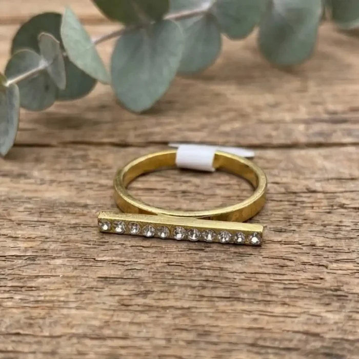 Modern Crystal Gold-Plated Steel Bar Ring - Image 2