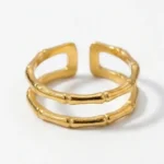 Modern Bamboo Double Band Gold-Plated Steel Ring