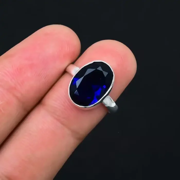Royal Blue Neelam Stone Ring – Polished Silver-Plated Bezel Setting – Snag-Free Solitaire Engagement Promise Ring – Modern Classic Style - Image 11