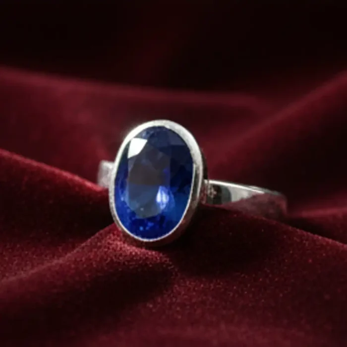 Royal Blue Neelam Stone Ring – Polished Silver-Plated Bezel Setting – Snag-Free Solitaire Engagement Promise Ring – Modern Classic Style - Image 7