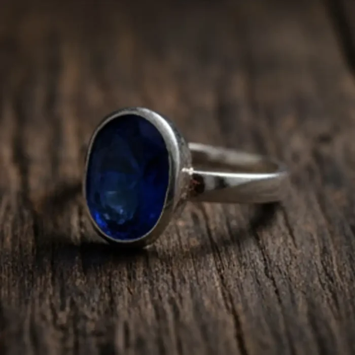 Royal Blue Neelam Stone Ring – Polished Silver-Plated Bezel Setting – Snag-Free Solitaire Engagement Promise Ring – Modern Classic Style - Image 6