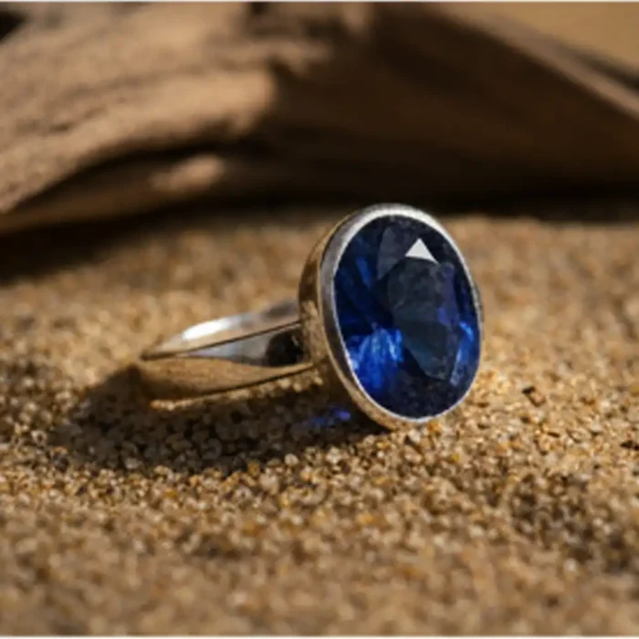 Royal Blue Neelam Stone Ring – Polished Silver-Plated Bezel Setting – Snag-Free Solitaire Engagement Promise Ring – Modern Classic Style - Image 5