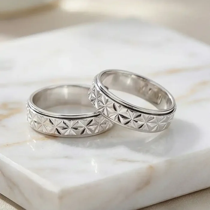 (Pack of 2) Stainless Steel Spinner Ring for Men & Women – 6mm Geometric Star Cut Fidget Band – Anxiety & Stress Relief Jewelry for ADHD – Hypoallergenic Comfort Fit Wedding Ring (Silver Tone) - Image 7