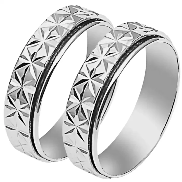 (Pack of 2) Stainless Steel Spinner Ring for Men & Women – 6mm Geometric Star Cut Fidget Band – Anxiety & Stress Relief Jewelry for ADHD – Hypoallergenic Comfort Fit Wedding Ring (Silver Tone) - Image 2