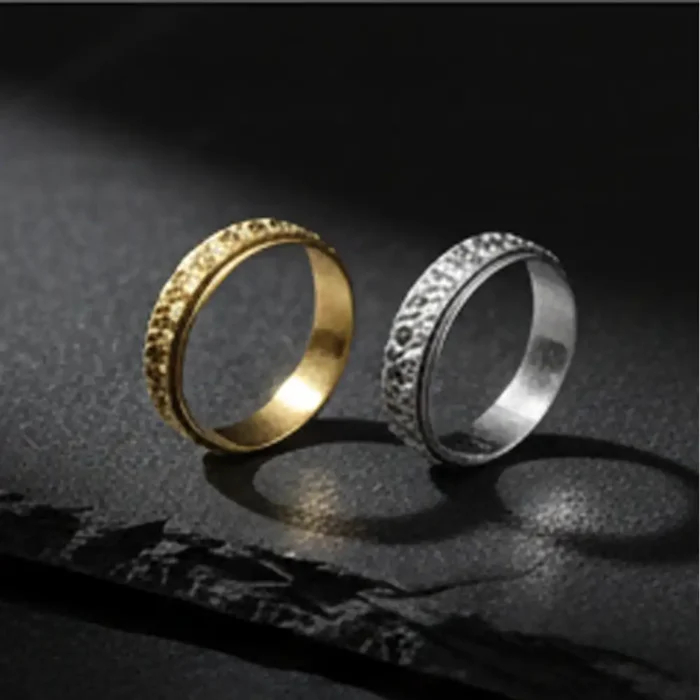 2-Pack Stainless Steel Spinner Rings for Couples – Matching Silver & Gold Star Pattern Fidget Bands – Anxiety Relief & Anti-Stress Rotating Rings – Promise Jewelry Set for Him & Her - Image 14