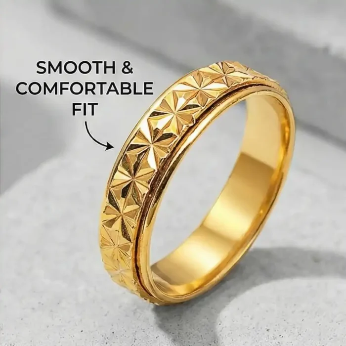 2-Pack Stainless Steel Spinner Rings for Couples – Matching Silver & Gold Star Pattern Fidget Bands – Anxiety Relief & Anti-Stress Rotating Rings – Promise Jewelry Set for Him & Her - Image 8