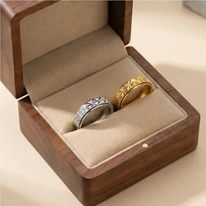 2-Pack Stainless Steel Spinner Rings for Couples – Matching Silver & Gold Star Pattern Fidget Bands – Anxiety Relief & Anti-Stress Rotating Rings – Promise Jewelry Set for Him & Her - Image 6