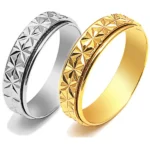 2-Pack Stainless Steel Spinner Rings for Couples – Matching Silver & Gold Star Pattern Fidget Bands – Anxiety Relief & Anti-Stress Rotating Rings – Promise Jewelry Set for Him & Her