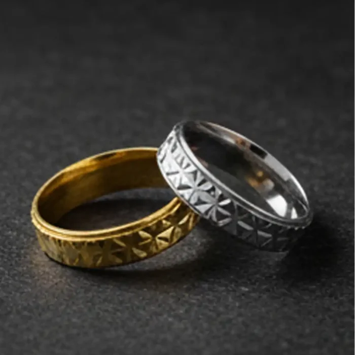 2-Pack Stainless Steel Spinner Rings for Couples – Matching Silver & Gold Star Pattern Fidget Bands – Anxiety Relief & Anti-Stress Rotating Rings – Promise Jewelry Set for Him & Her - Image 13