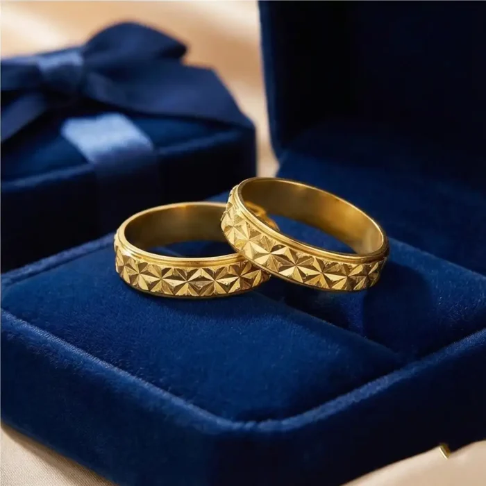 2-Pack Stainless Steel Spinner Ring for Men & Women – 6mm Geometric Star Cut Fidget Band – Anti-Anxiety & Stress Relief Jewelry for ADHD – Hypoallergenic Comfort Fit Wedding Ring (Gold Tone) - Image 10