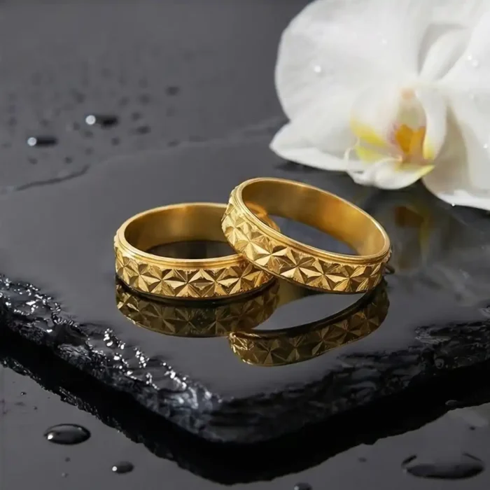 2-Pack Stainless Steel Spinner Ring for Men & Women – 6mm Geometric Star Cut Fidget Band – Anti-Anxiety & Stress Relief Jewelry for ADHD – Hypoallergenic Comfort Fit Wedding Ring (Gold Tone) - Image 6