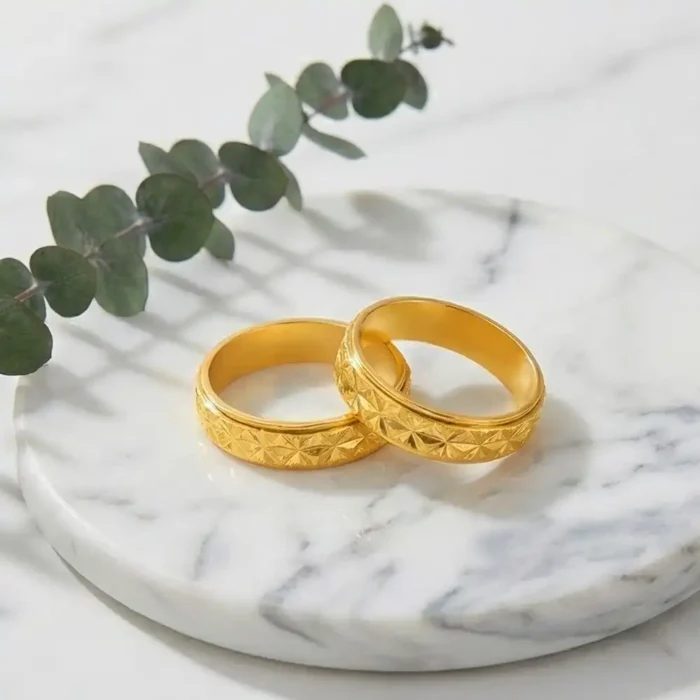 2-Pack Stainless Steel Spinner Ring for Men & Women – 6mm Geometric Star Cut Fidget Band – Anti-Anxiety & Stress Relief Jewelry for ADHD – Hypoallergenic Comfort Fit Wedding Ring (Gold Tone) - Image 4