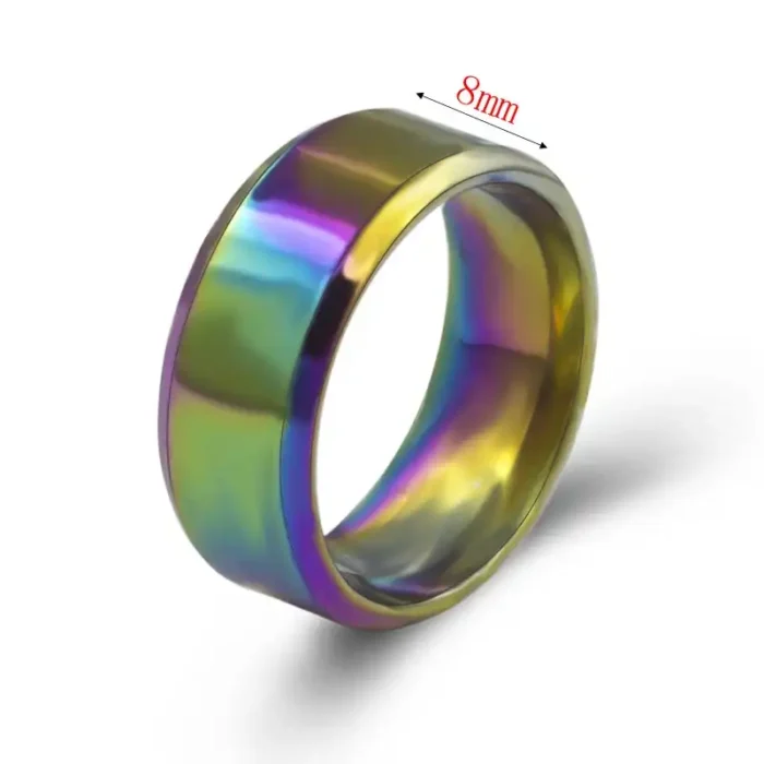 8mm Rainbow Ring Stainless Steel Band – Multi-Color Iridescent Wedding Ring for Him and Her, Durable Scratch Resistant Comfort Fit Fashion Jewelry Gift - Image 14