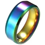8mm Rainbow Ring Stainless Steel Band – Multi-Color Iridescent Wedding Ring for Him and Her, Durable Scratch Resistant Comfort Fit Fashion Jewelry Gift