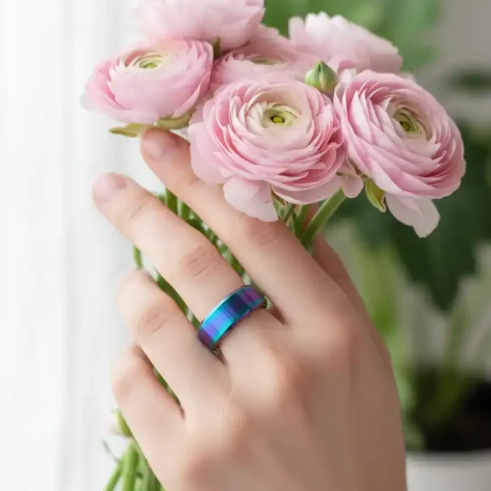 8mm Rainbow Ring Stainless Steel Band – Multi-Color Iridescent Wedding Ring for Him and Her, Durable Scratch Resistant Comfort Fit Fashion Jewelry Gift - Image 10