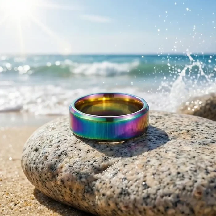 8mm Rainbow Ring Stainless Steel Band – Multi-Color Iridescent Wedding Ring for Him and Her, Durable Scratch Resistant Comfort Fit Fashion Jewelry Gift - Image 7