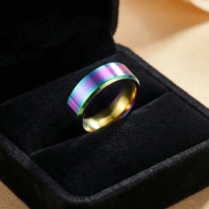 8mm Rainbow Ring Stainless Steel Band – Multi-Color Iridescent Wedding Ring for Him and Her, Durable Scratch Resistant Comfort Fit Fashion Jewelry Gift - Image 4