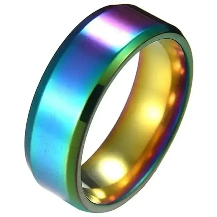 8mm Rainbow Ring Stainless Steel Band – Multi-Color Iridescent Wedding Ring for Him and Her, Durable Scratch Resistant Comfort Fit Fashion Jewelry Gift - Image 2