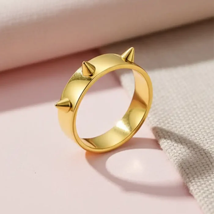 18K Gold Plated Stainless Steel Spiked Ring – Edgy Tarnish-Free Statement Band - Image 7