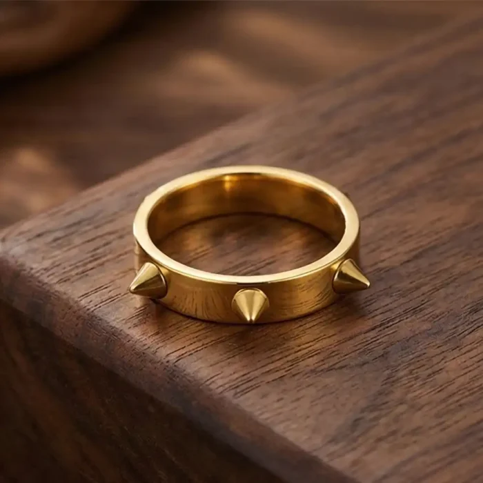 18K Gold Plated Stainless Steel Spiked Ring – Edgy Tarnish-Free Statement Band - Image 2