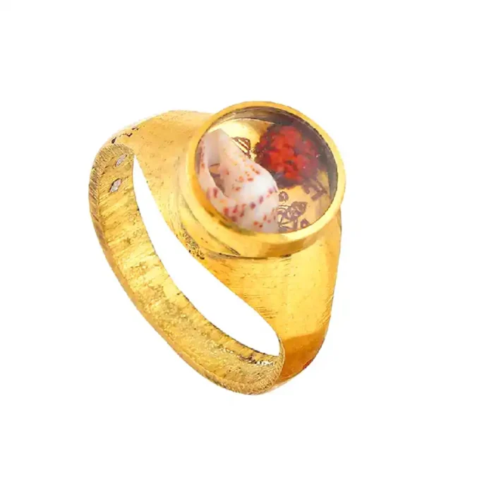 Trishakti Ring Stainless Steel – Gold Plated Religious Band with Rudraksha Bead & Shankh (Conch) Shell, Spiritual Vastu Yantra Finger Jewelry for Men & Women - Image 9