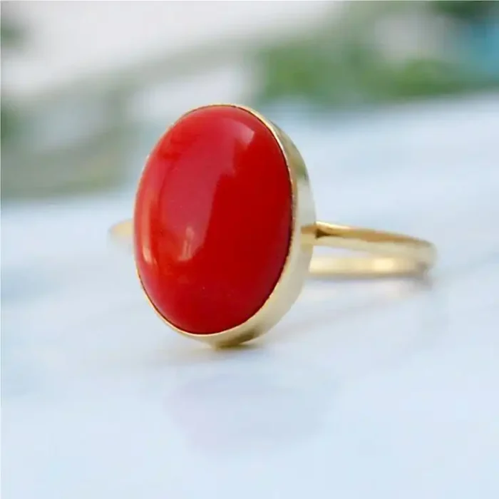 Red Coral Ring for Men & Women – Gold Plated Moonga Stone Ring (Oval) for Mangal Dosh Nivaran – Astrological Mars Ring for Courage, Confidence & Career Success - Image 8