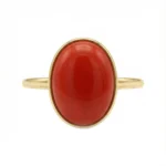 Red Coral Ring for Men & Women – Gold Plated Moonga Stone Ring (Oval) for Mangal Dosh Nivaran – Astrological Mars Ring for Courage, Confidence & Career Success