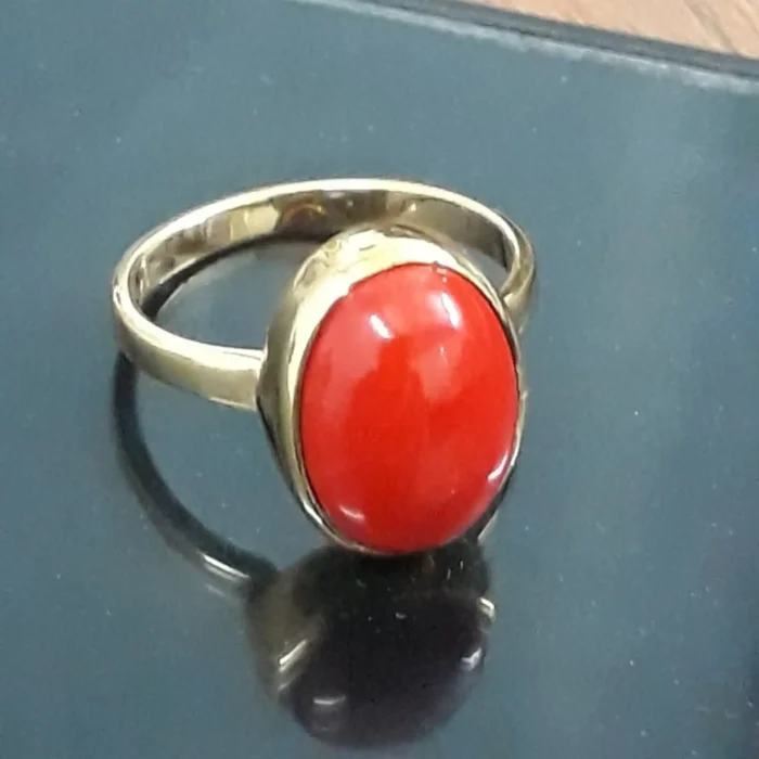 Red Coral Ring for Men & Women – Gold Plated Moonga Stone Ring (Oval) for Mangal Dosh Nivaran – Astrological Mars Ring for Courage, Confidence & Career Success - Image 4