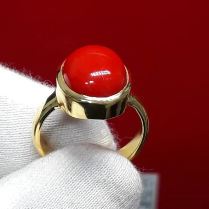 Red Coral Ring for Men & Women – Gold Plated Moonga Stone Ring (Oval) for Mangal Dosh Nivaran – Astrological Mars Ring for Courage, Confidence & Career Success - Image 3