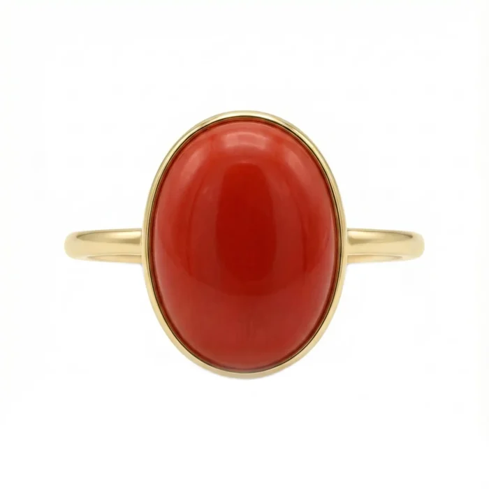 Red Coral Ring for Men & Women – Gold Plated Moonga Stone Ring (Oval) for Mangal Dosh Nivaran – Astrological Mars Ring for Courage, Confidence & Career Success - Image 2