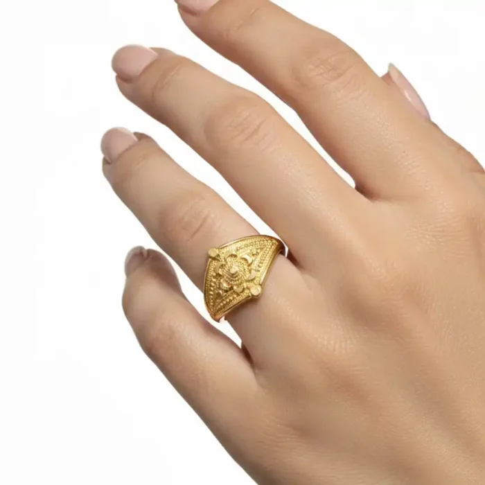 Traditional Rawa Work Finger Ring in Stainless Steel – Gold Plated Ethnic Jewelry - Image 11