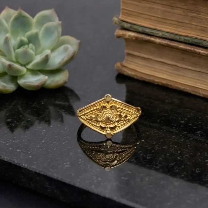 Traditional Rawa Work Finger Ring in Stainless Steel – Gold Plated Ethnic Jewelry - Image 6