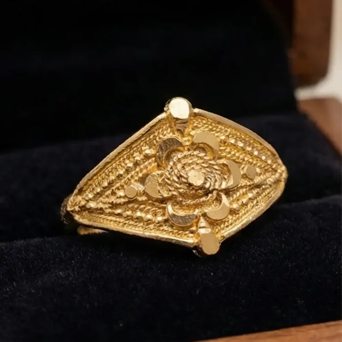 Traditional Rawa Work Finger Ring in Stainless Steel – Gold Plated Ethnic Jewelry - Image 4